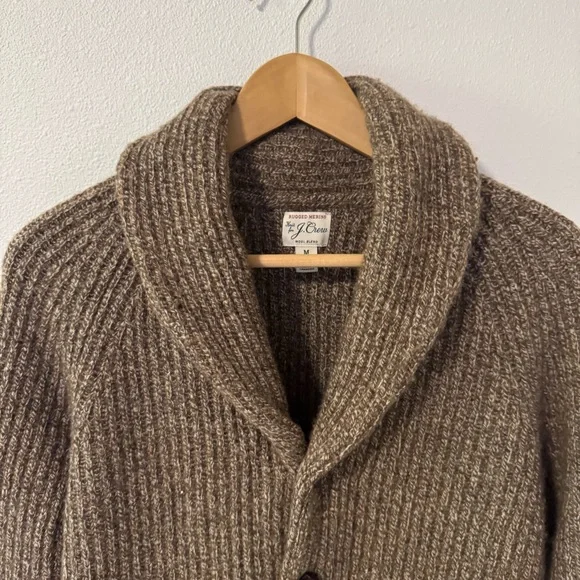 J Crew Rugged Merino Wool Heavyweight Cowl Neck Shawl Cardigan Sweater Brown-M - Picture 4 of 12